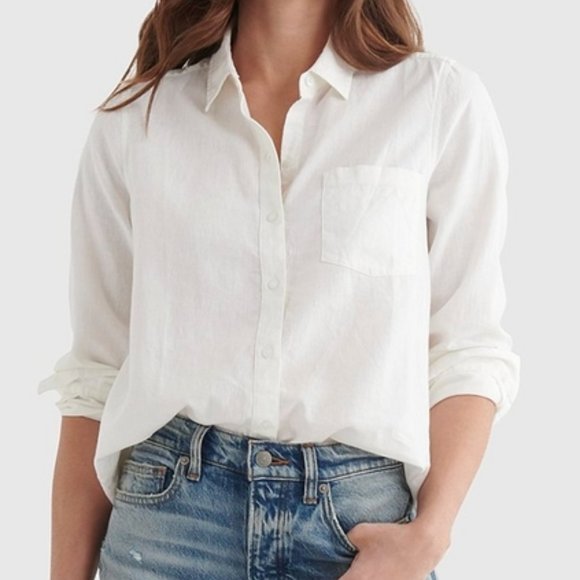 Jones New York Sports Linen Button Up Shirt in White/L - Picture 1 of 12